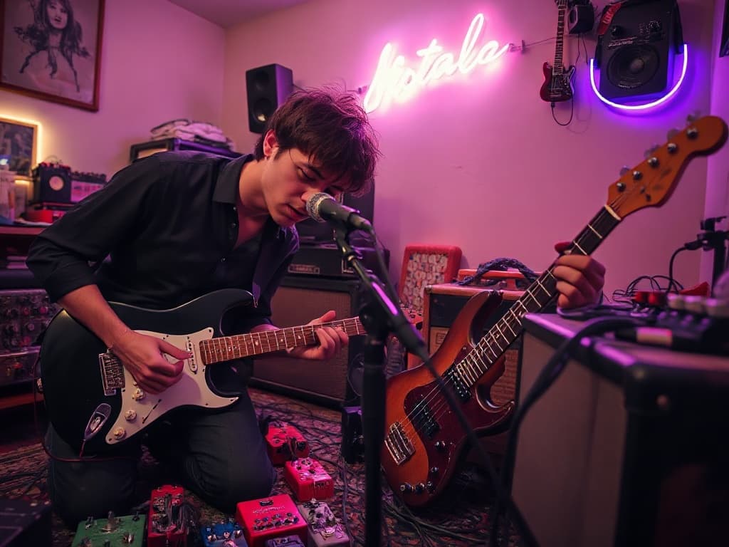 Feralcat guitar-overloaded bedroom setup, both players leaning into one take